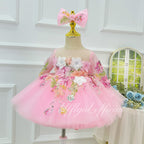 3D Floral Long-Sleeve Tulle Princess Dress for Flower Girls | KLFFIGID