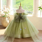 Green flower dress, fairy elegant girl dress, birthday party baby dress, Christmas New Year dress