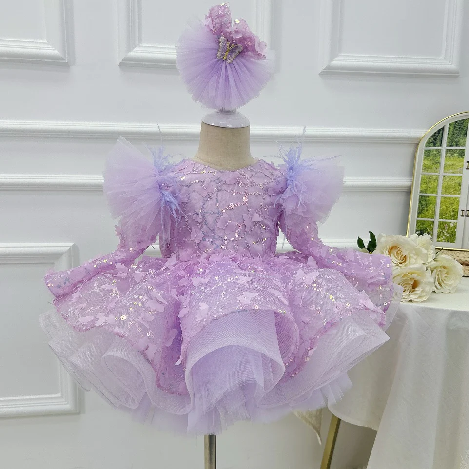 0-12Y Girls Long Sleeve Butterfly Embroidered Princess Dress | KLFFLGID