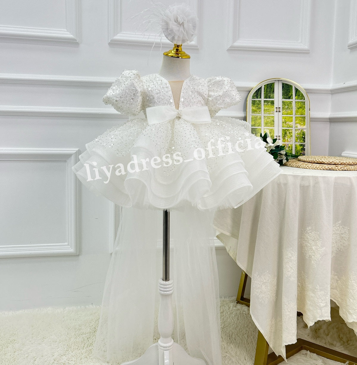 Baby Puff Sleeve Fluffy Tail 1st Birthday Party Princess Dress | KLFFIGID
