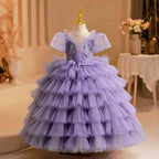 Dreamy Purple Princess Dress Tiered Tulle Girl's Gown
