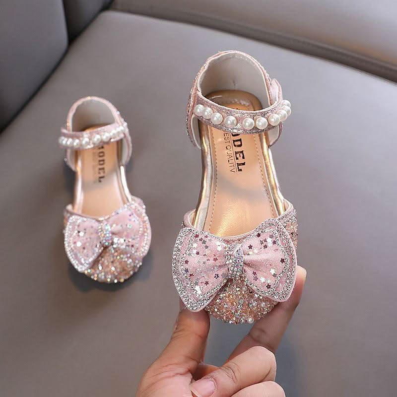 Pearl Bow Decor Girls' Shoes Stylish and Comfortable Girls' Dress Shoes Shiny Girls' Shoes with Elegant Pearl Design