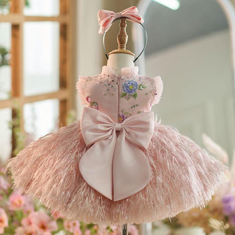 Girls Pink Vintage Floral Embroidery Princess Dress | KLFFIGID