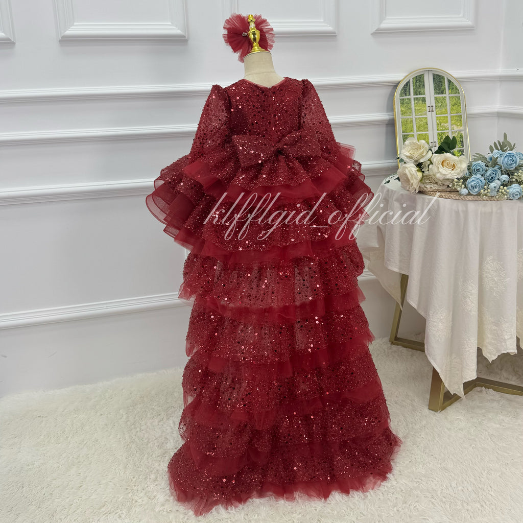 Luxury Champagne Gold Sequin Princess Dress for Girls | KLFFIGID
