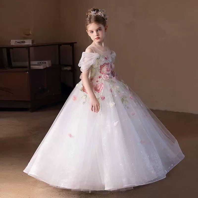 Mesh flower long skirt elegant party flower high-end girl princess skirt