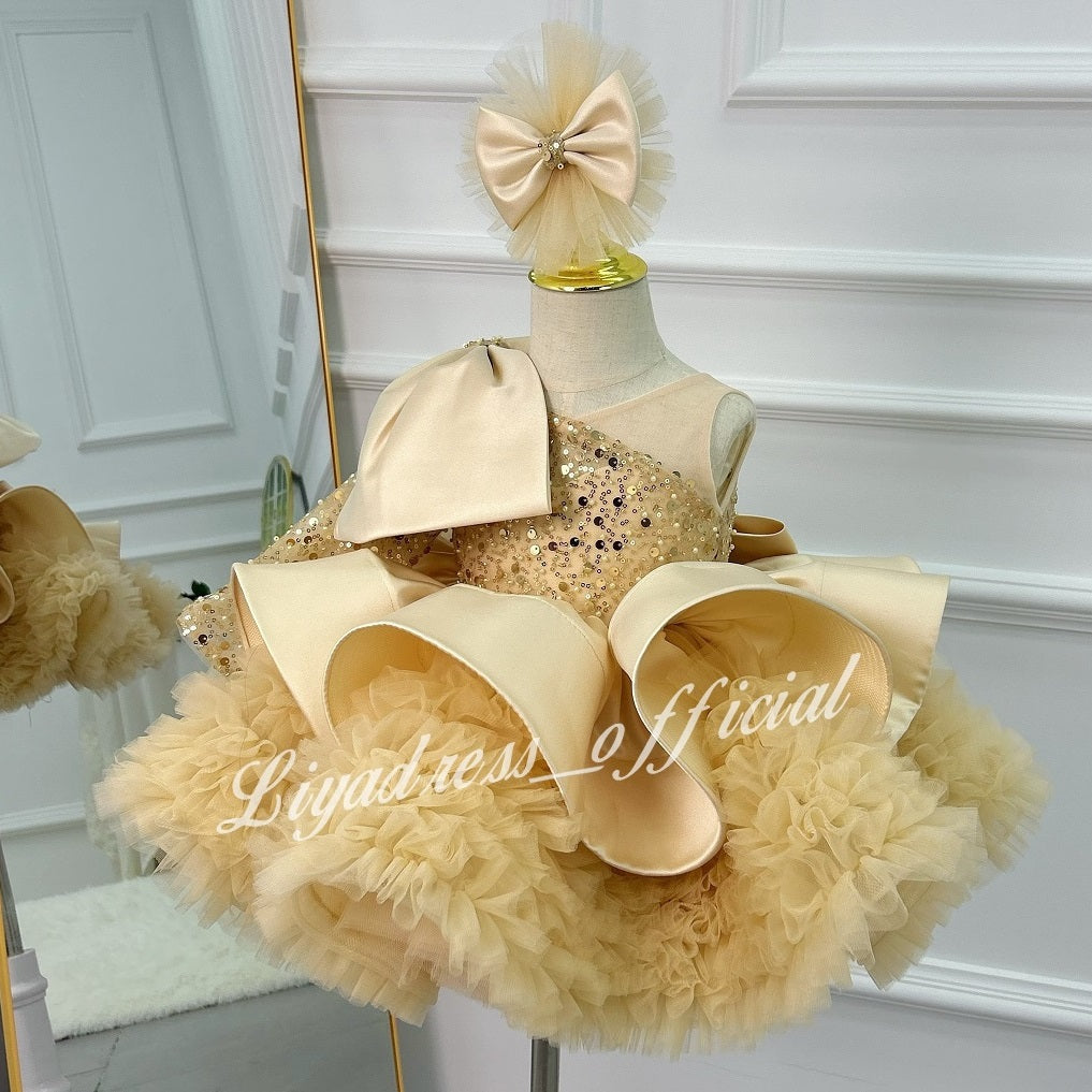 One-Shoulder Mesh Fluffy Stage Performance Dress for Girls | KLFFIGID