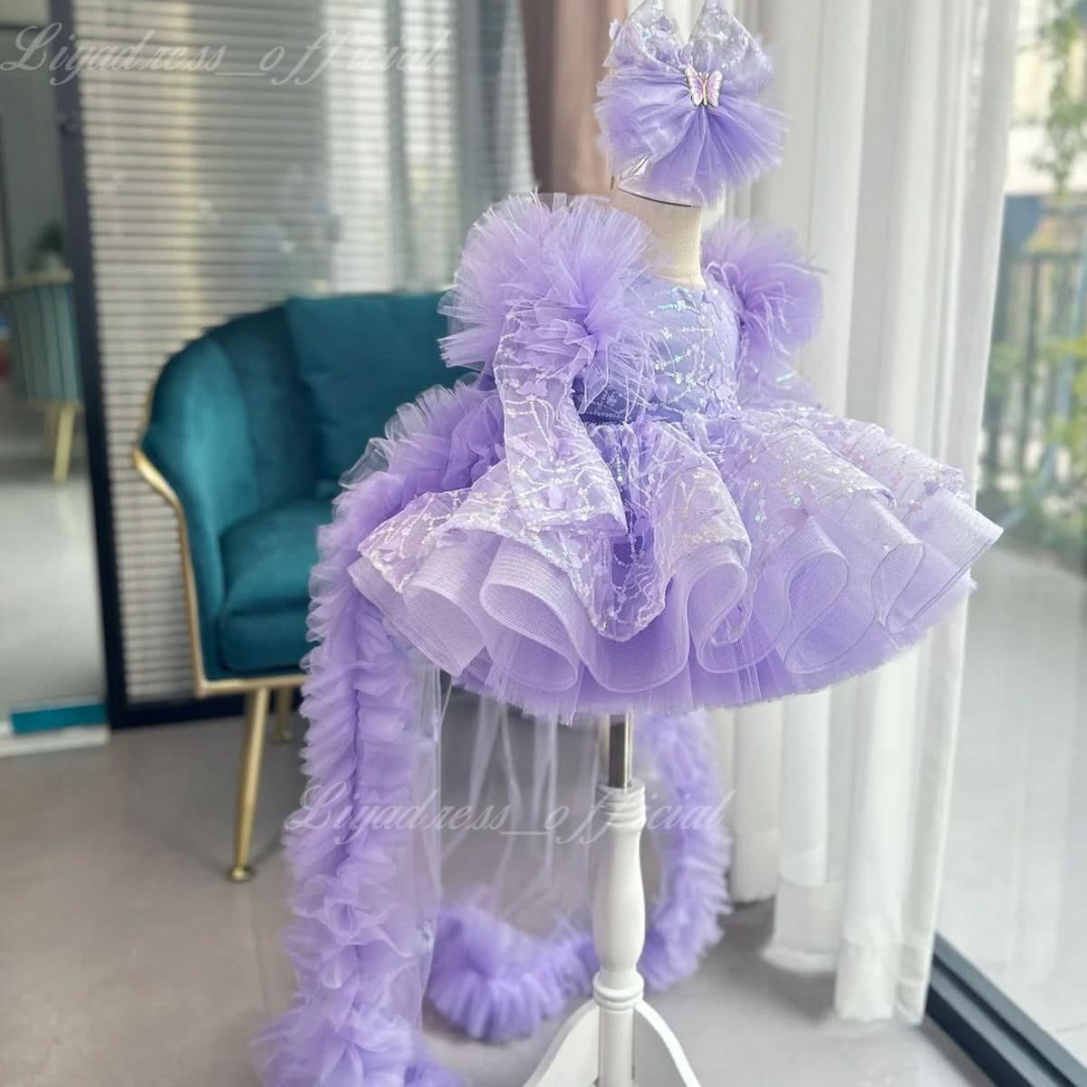 Butterfly Fluffy Princess Dress Long Sleeve Christmas & Birthday Outfit | KLFFIGID