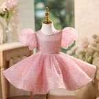 Short Sleeve Sequin Princess Birthday Party Dress | KLFFIGID