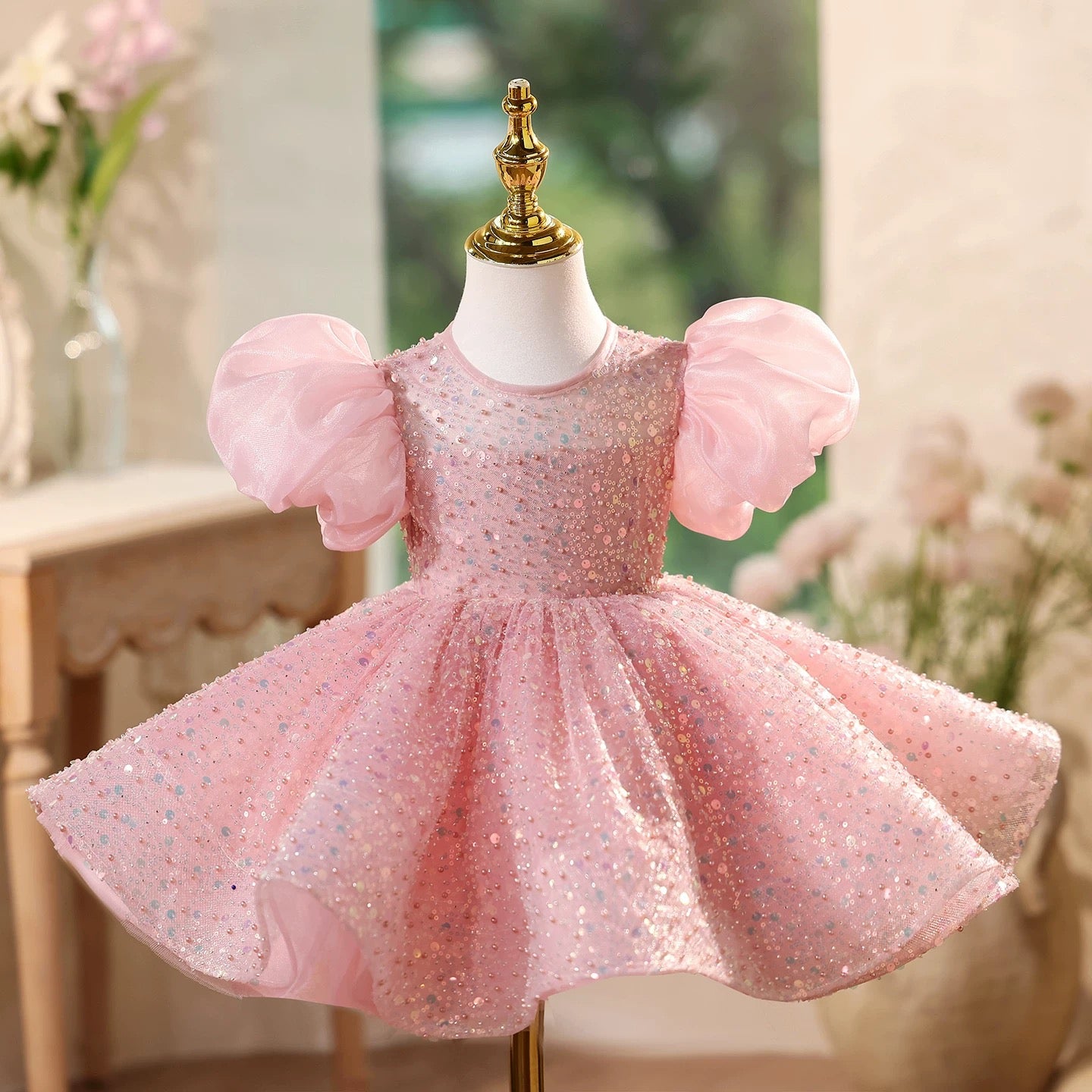 Short Sleeve Sequin Princess Birthday Party Dress | KLFFIGID
