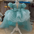 Sequined Puff Sleeve First Birthday Girl Princess Dress with Bow | KLFFIGID