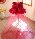 Girls Red Rose Princess Dress with Sequin Puff Sleeves｜KLFFLGID