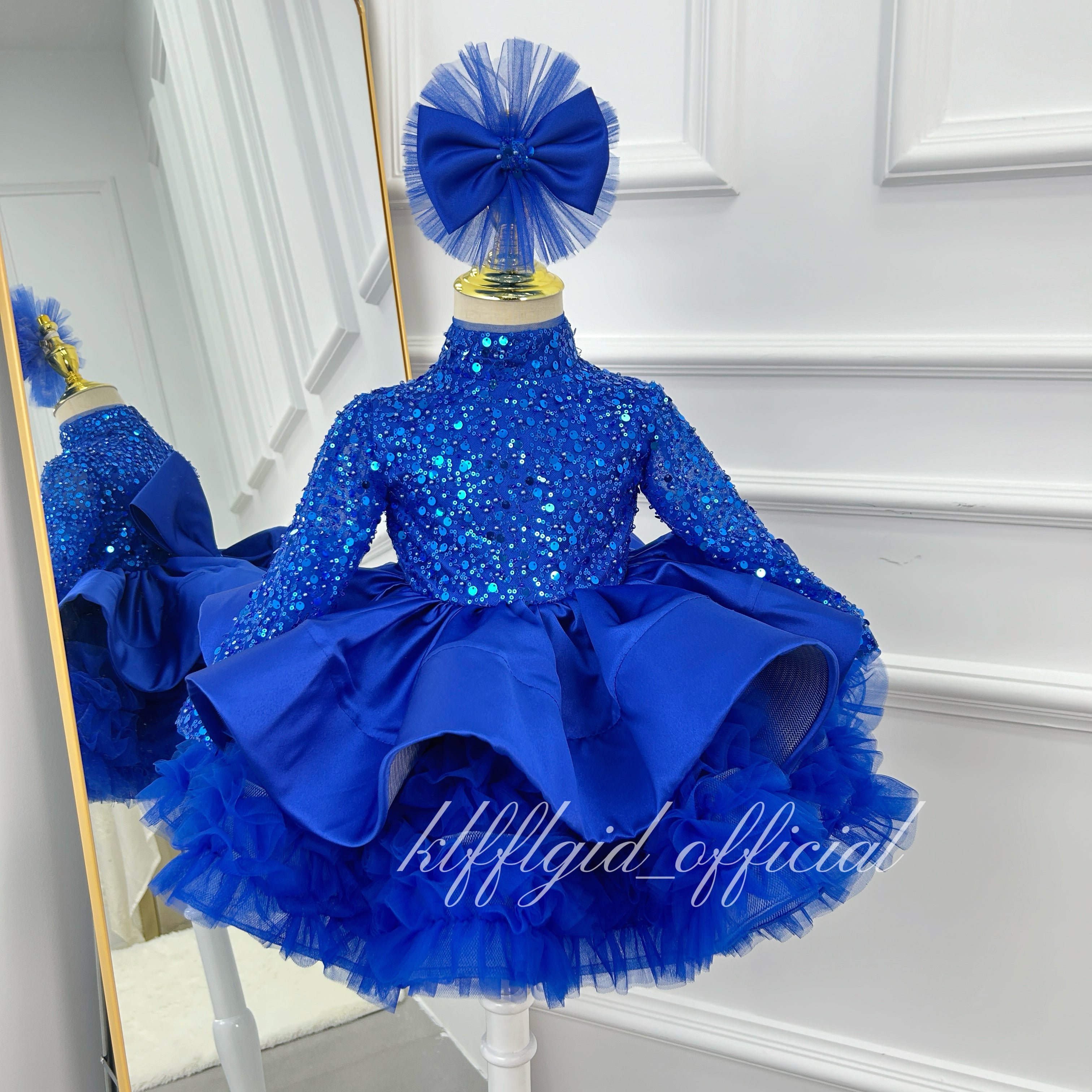 Sparkly Long Sleeve Baby Girl Birthday & Flower Girl Dress | KLFFIGID