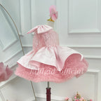 Girls Pink Satin Princess Dress with Sequin One Shoulder Bodice｜KLFFLGID