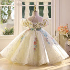 New style butterfly one shoulder girls dress, wedding flower mesh dress, birthday party baby dress, Girls Match Pageant Dress