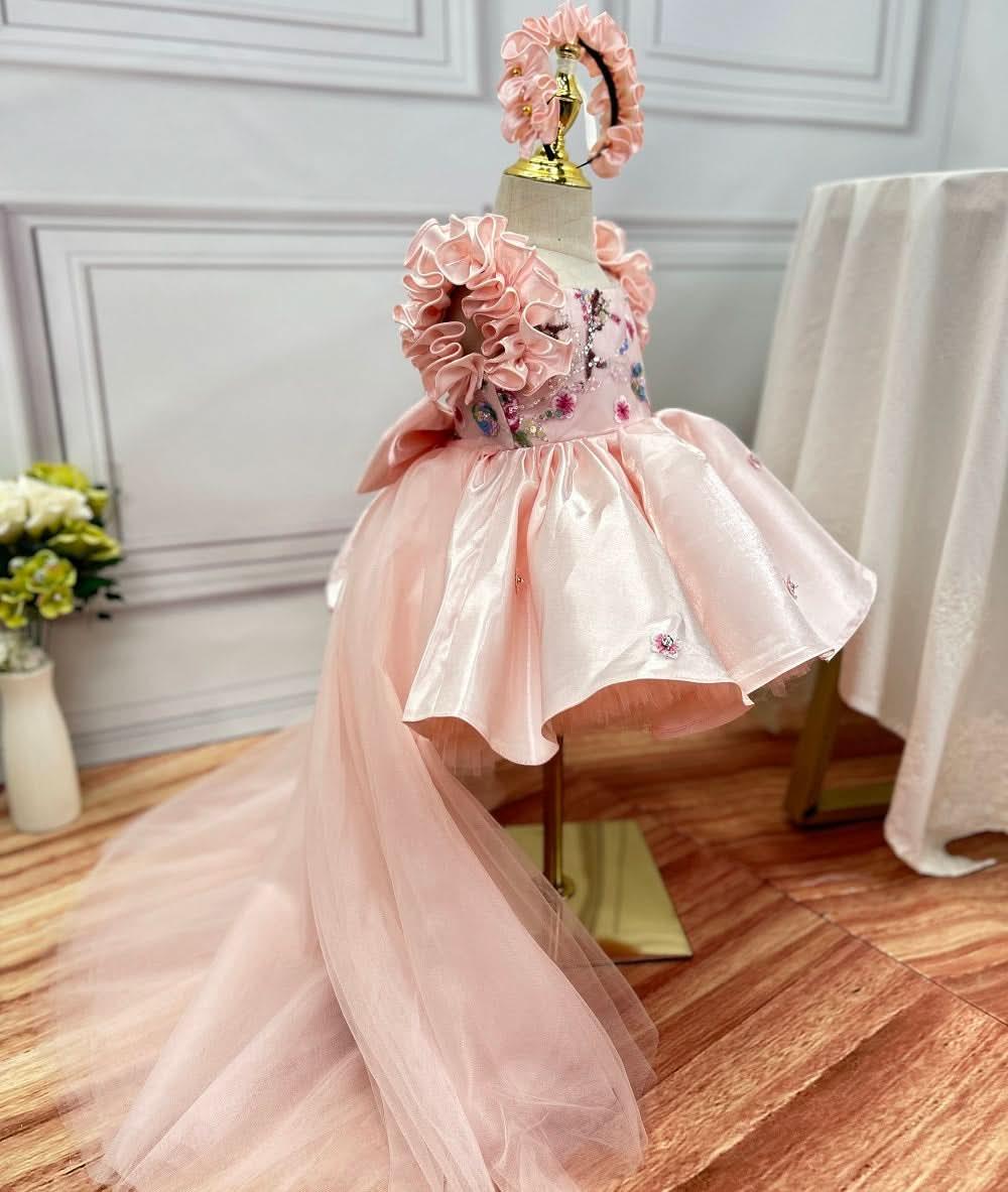 Lilac Flower Embroidered Fluffy Princess Dress for Girls | KLFFIGID