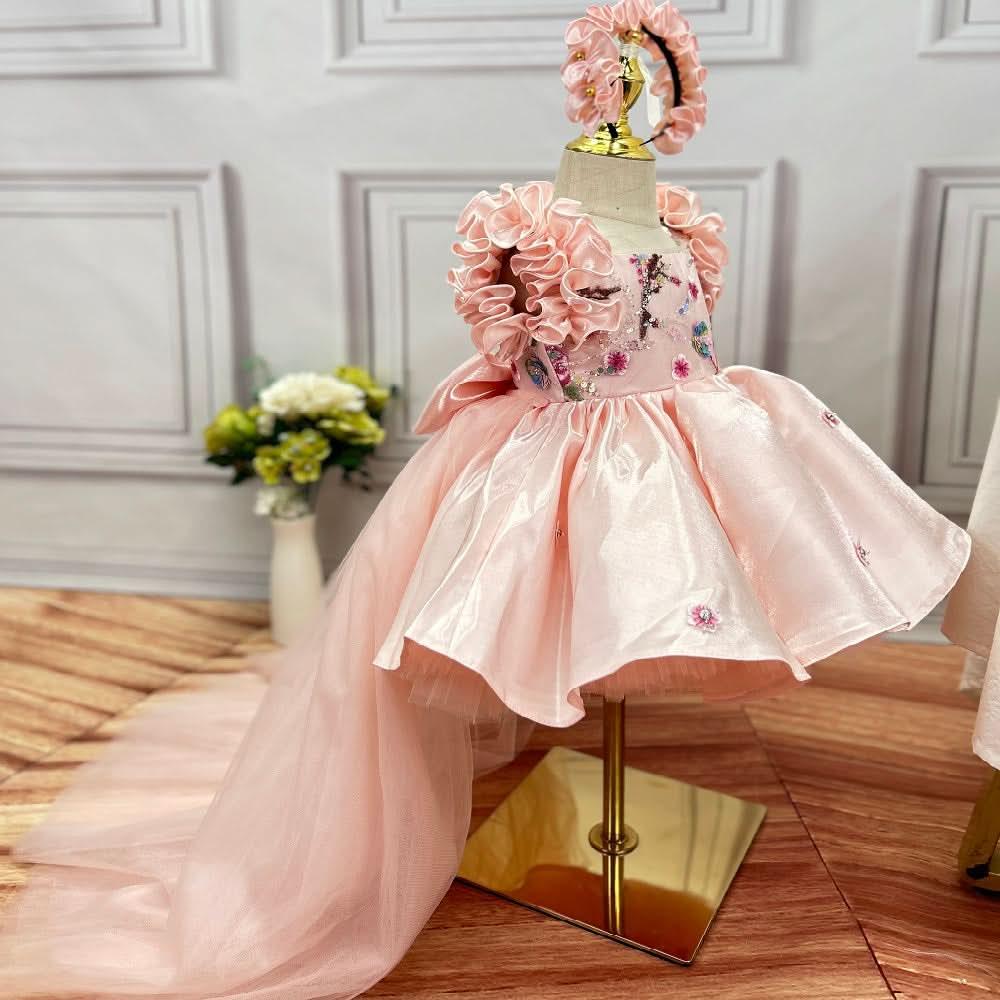 Lilac Flower Embroidered Fluffy Princess Dress for Girls | KLFFIGID