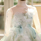 New long-sleeved dress, floral wedding dress for girls, party dress for girls, ballet dress for banquets and evening gowns