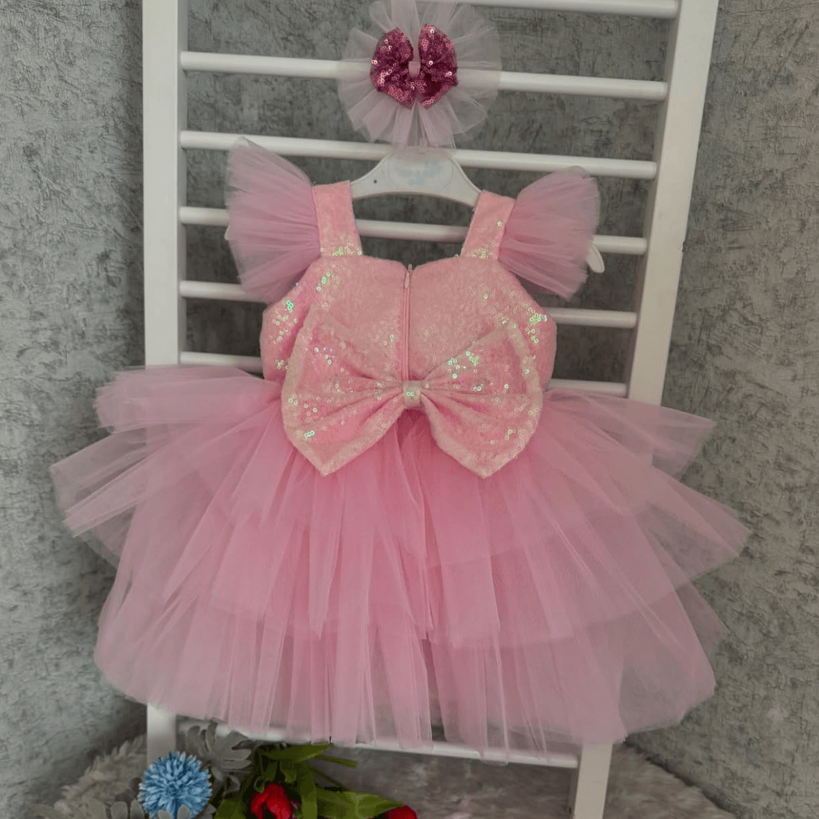 Flutter Sleeve Sequined Shell Baby Birthday Princess Dress | KLFFIGID