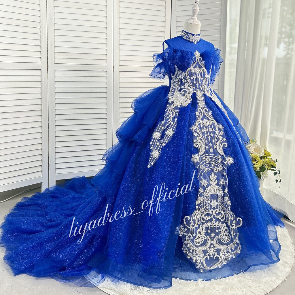 New Pink Lace Embroidered Fluffy Fashion Stage Performance Flower Girl Wedding Girls' Evening Dress