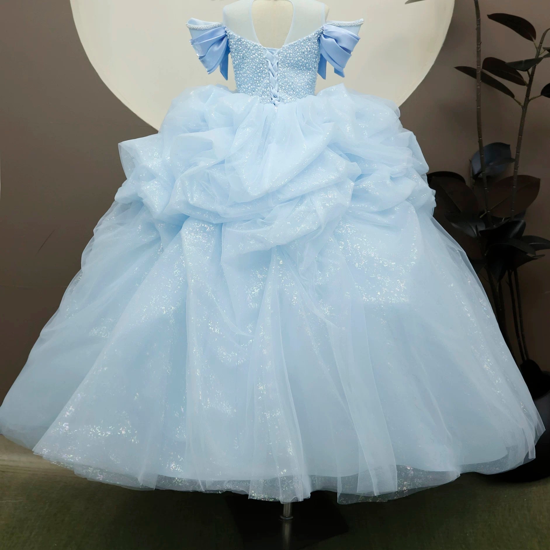 Blue girl princess dress, birthday party ceremony maxi dress, children's dress