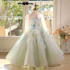 New long-sleeved dress, floral wedding dress for girls, party dress for girls, ballet dress for banquets and evening gowns