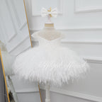 Cute Baby's Birthday Dress Stylish flower girl dress with feather details｜KLFFIGID