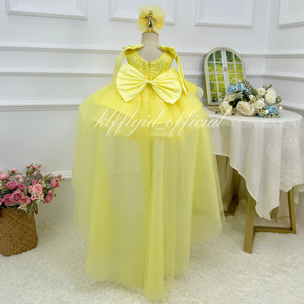 KLFFLGID Cute Bow Baby Birthday Dress Fashion sequined girls princess dress wedding flower girl dress host stage catwalk evening dress