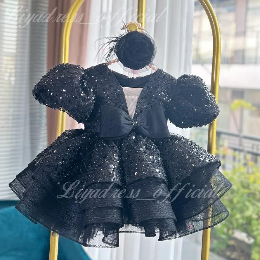 Girls High End Puff Sleeve Sequin Princess Party Dress | KLFFIGID