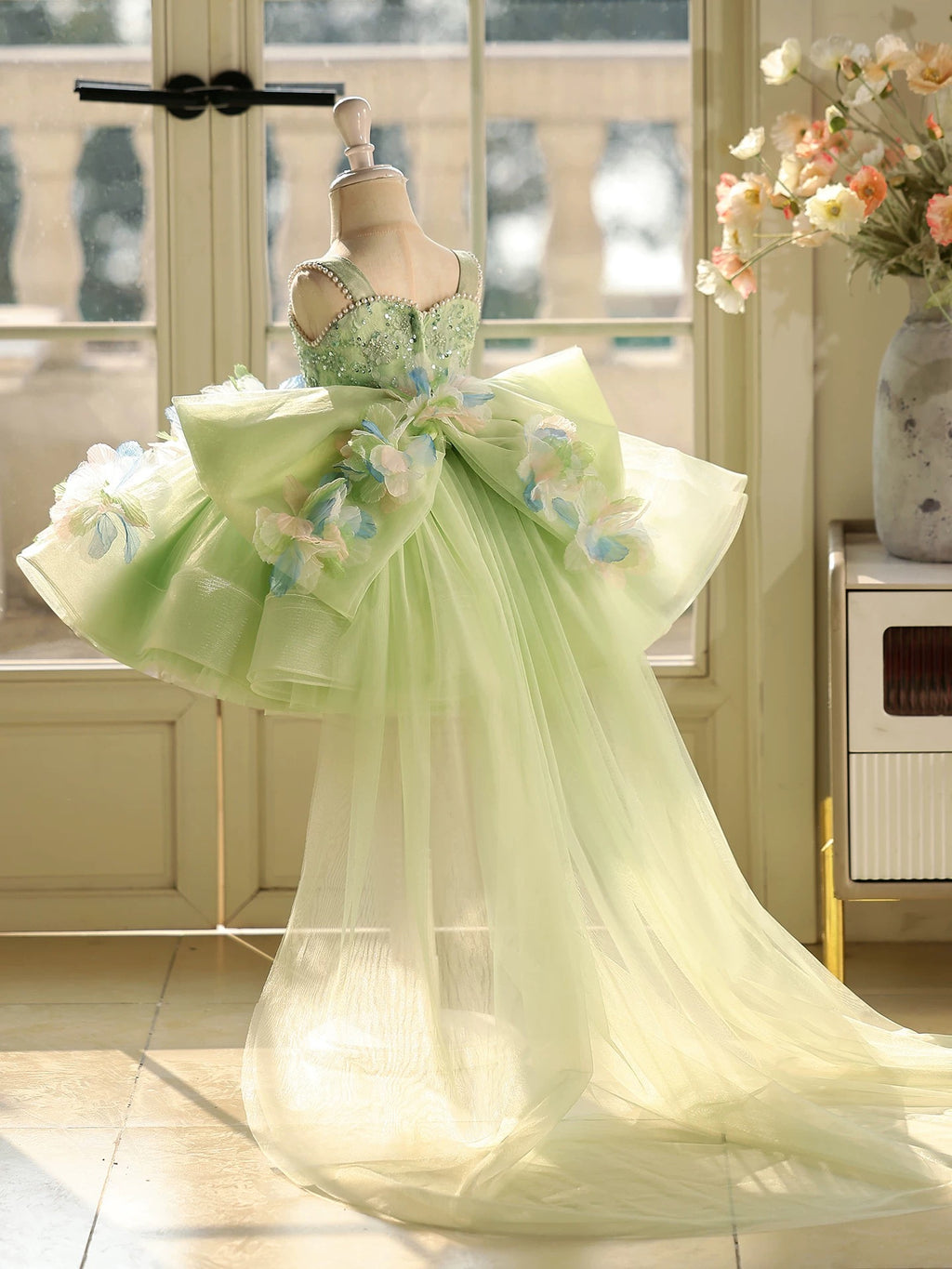 Fluffy 3D Floral Sequin Embroidered Princess Dress | KLFFIGID