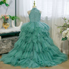 3-12 years old sequined elegant girl's dress with train, stage performance evening dress, birthday party girl princess dress girl pageant dress
