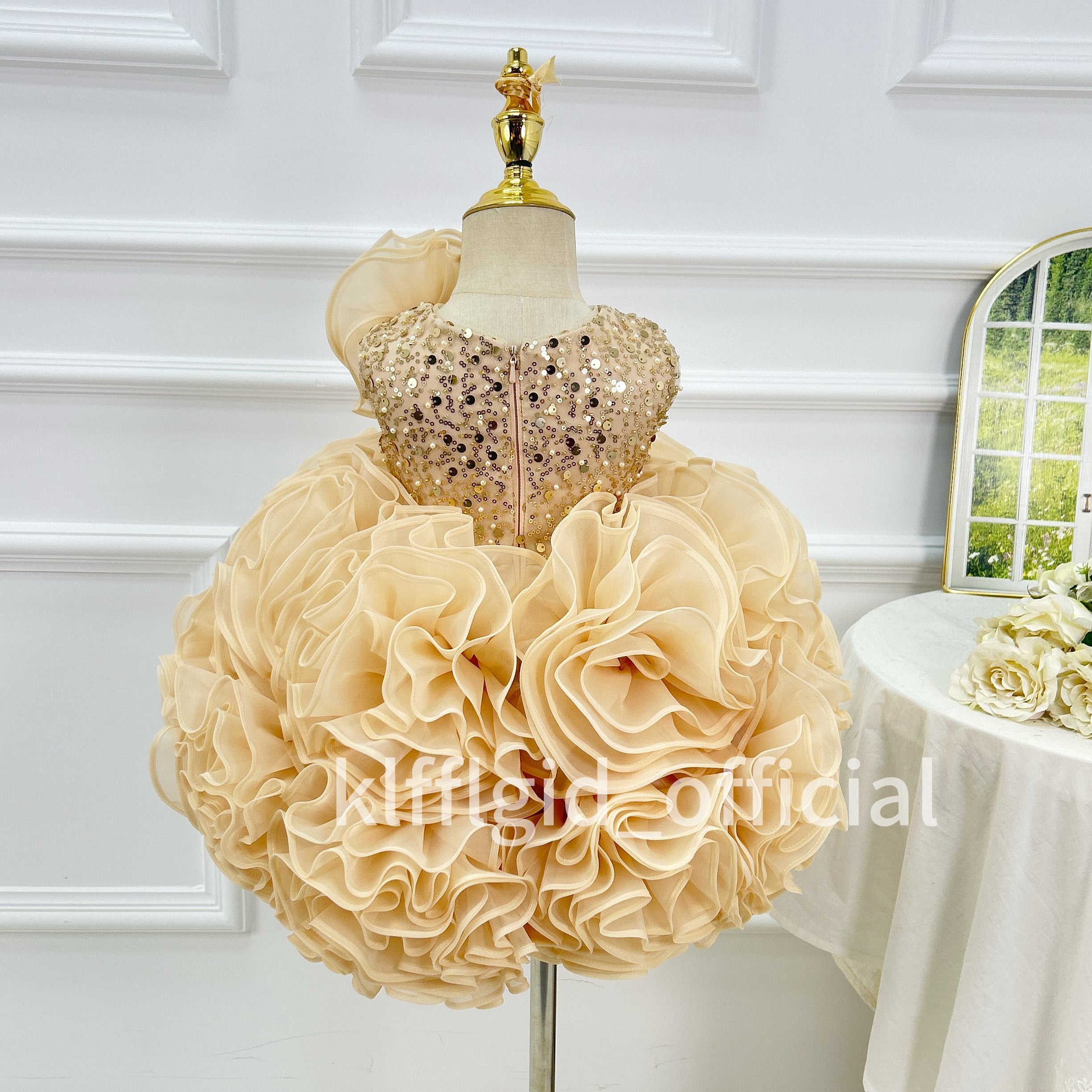 Cute Baby First Birthday Champagne Girls Party Dress | KLFFIGID