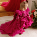 Girls High-End Embroidered Birthday Dress with Big Bow & Train | KLFFIGID