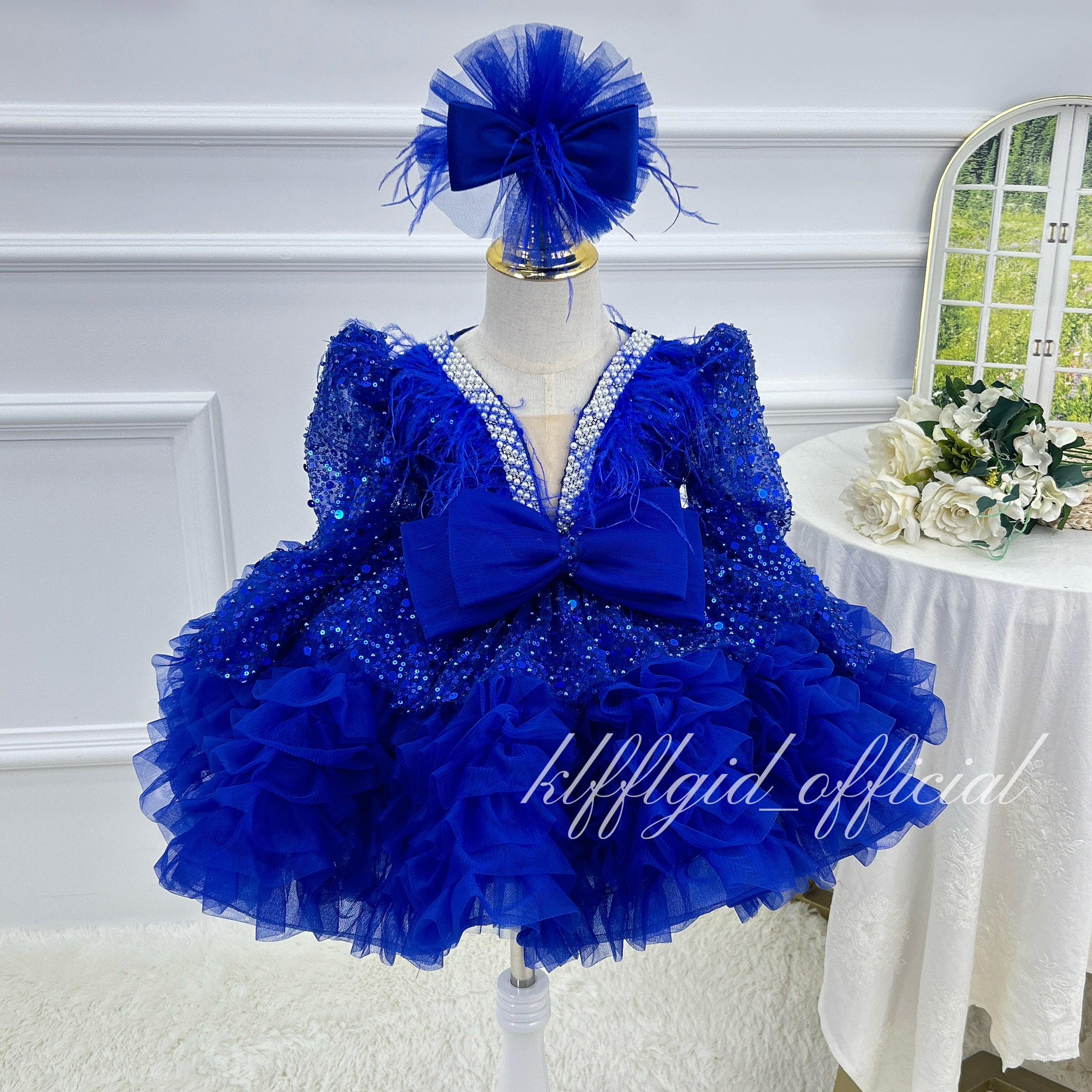 KLFFLGID Baby Birthday Dress 0-12 years old girls' dress with train Luxury ball catwalk costumes