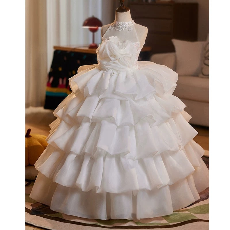 3-16 years old Girls Summer Princess Dress Lace Tulle Floral Birthday Party Dress