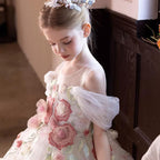 Mesh flower long skirt elegant party flower high-end girl princess skirt