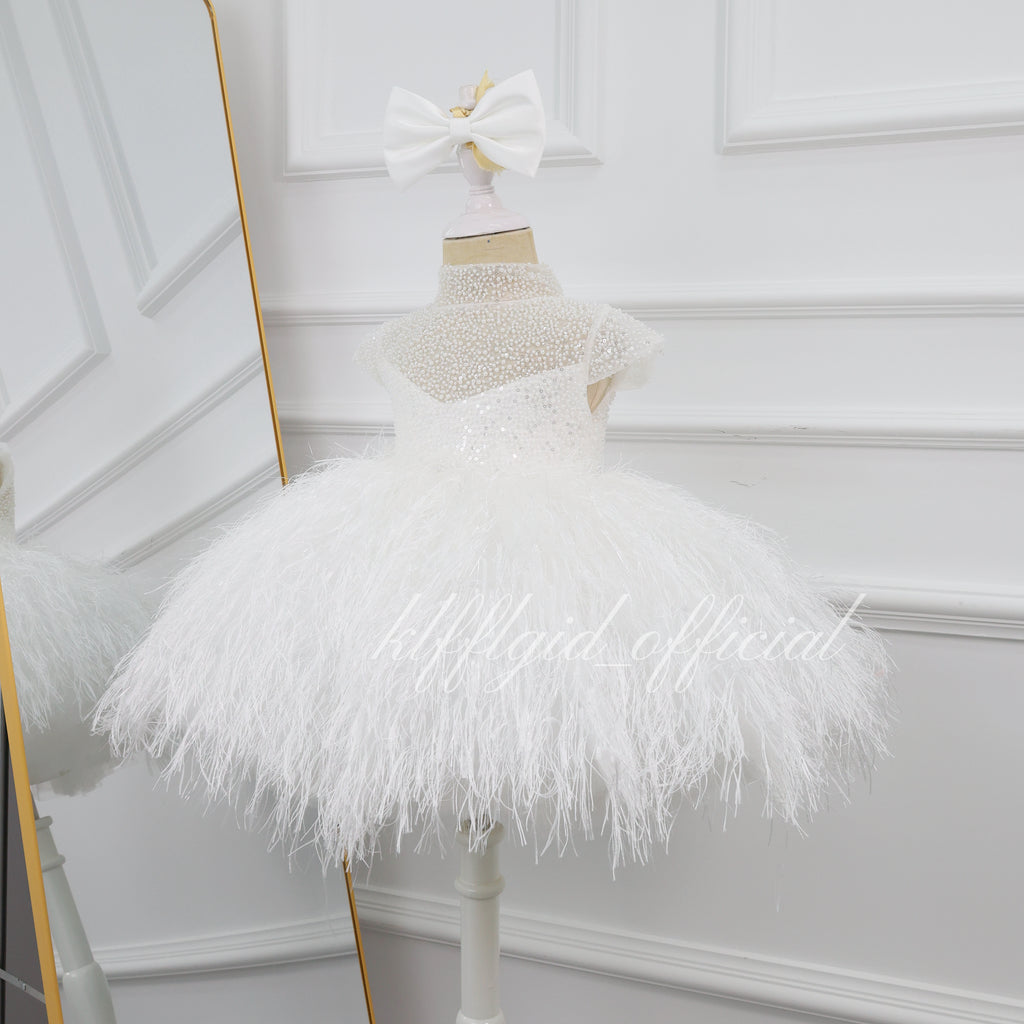 Cute Baby's Birthday Dress Stylish flower girl dress with feather details｜KLFFIGID