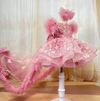 Flutter Sleeve Butterfly Tail Fluffy Girls Birthday Princess Dress | KLFFIGID