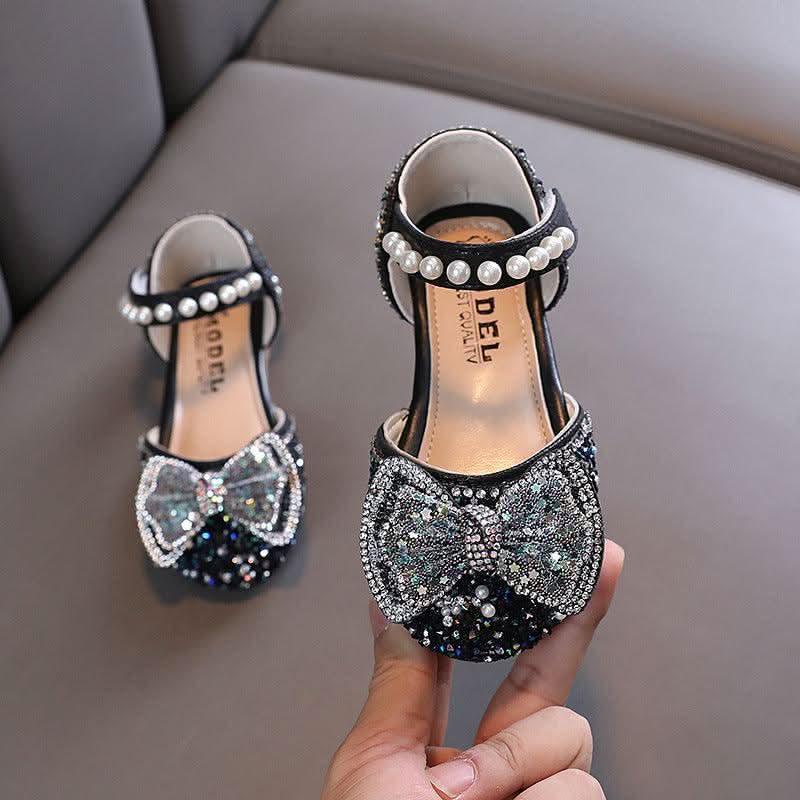 Pearl Bow Decor Girls' Shoes Stylish and Comfortable Girls' Dress Shoes Shiny Girls' Shoes with Elegant Pearl Design