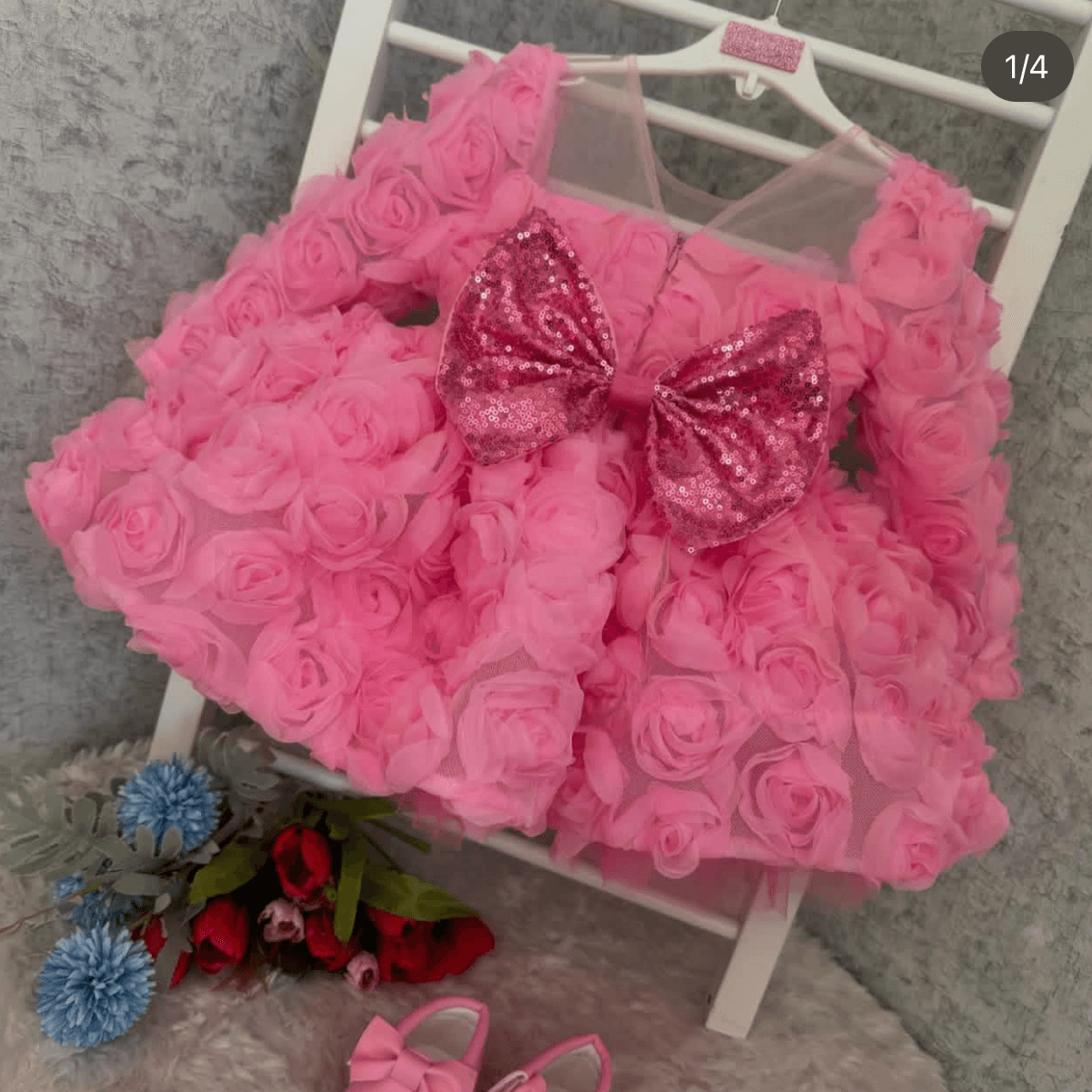 Girls Long Sleeve Mesh Rose Sequin Princess Dress | KLFFIGID