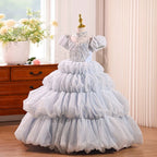Puff sleeve dress, birthday party dress, pageant dress, wedding girl dress