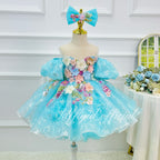 Elegant 3D Floral Flower Girl Princess Dress for Weddings | KLFFIGID