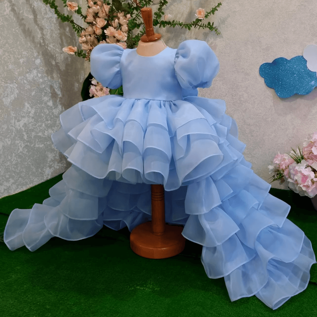 Girls Puff Sleeve Tail Birthday Party Princess Dress 0-12 Years | KLFFIGID
