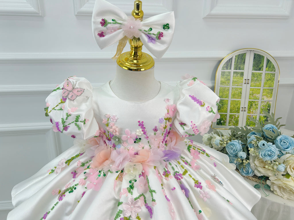 3D Floral Party Dress Baby Birthday Dress Elegant pageant gown｜KLFFIGID