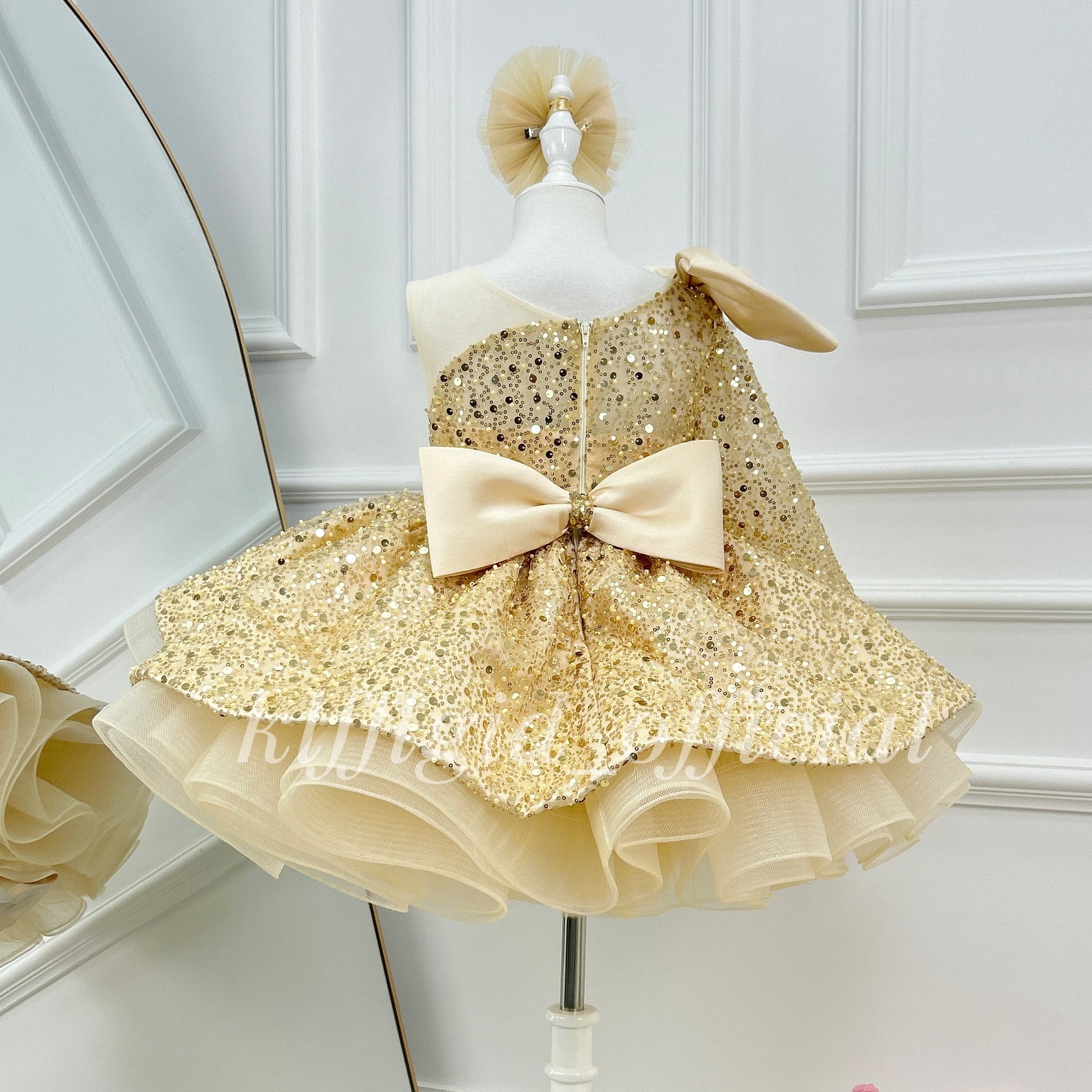Baby Birthday Flower Girl Sparkly Ball Gown Dress | KLFFIGID