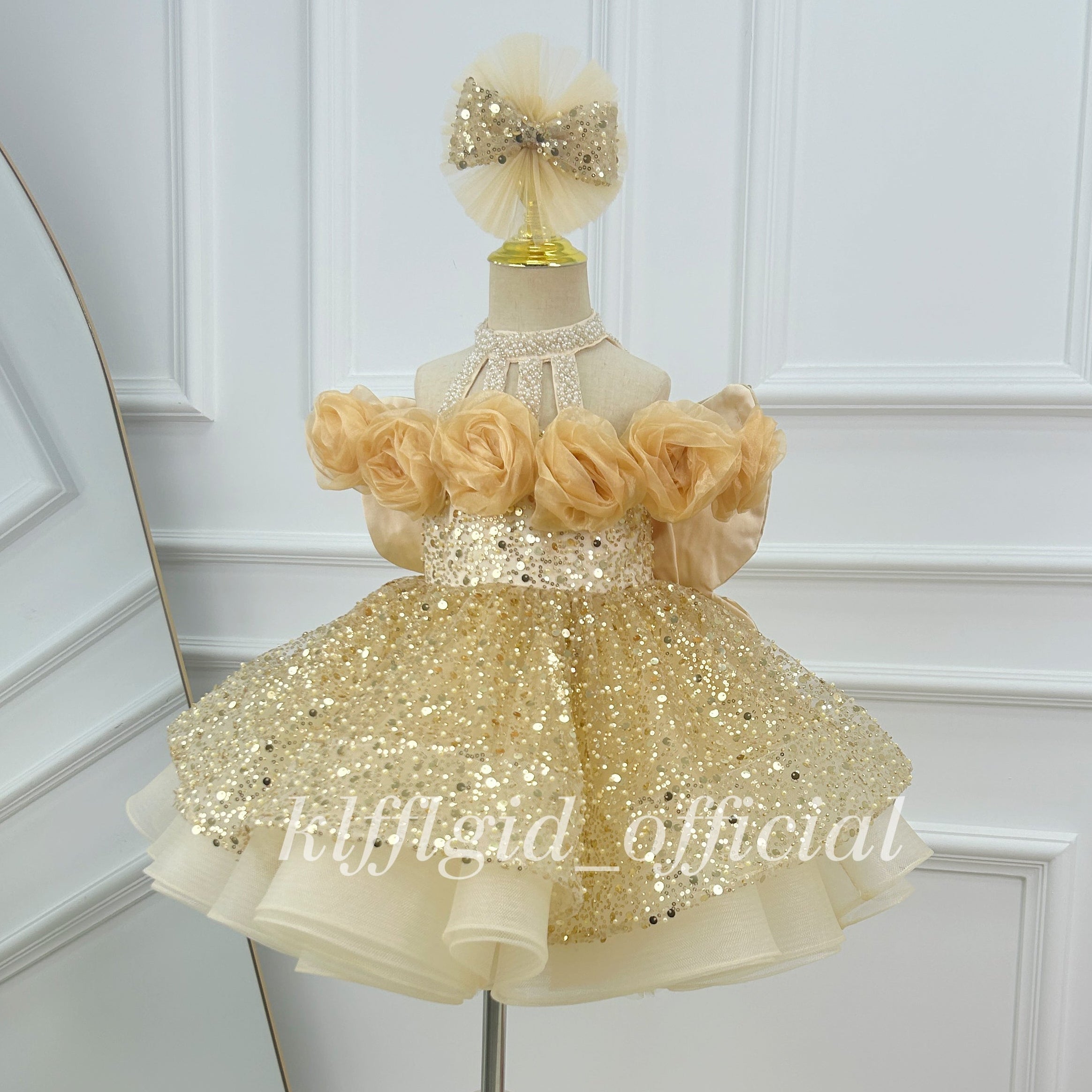 Baby Birthday Dress Pageant gown with a large bow｜KLFFIGID