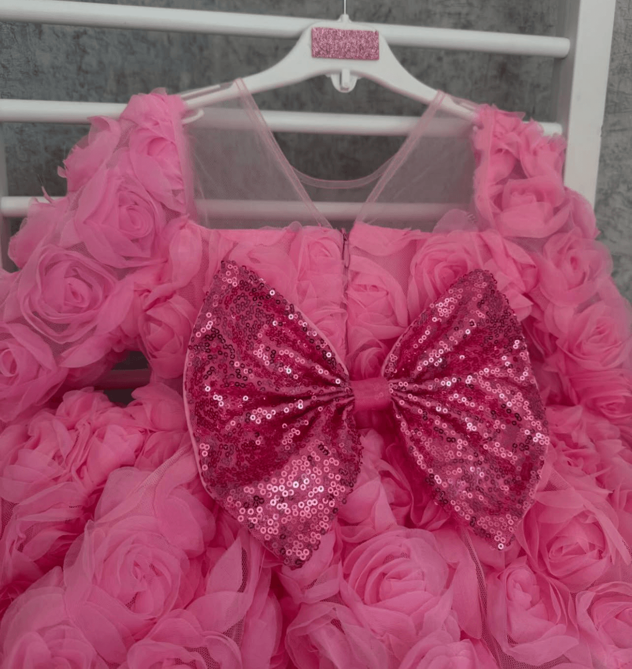 Girls Long Sleeve Mesh Rose Sequin Princess Dress | KLFFIGID