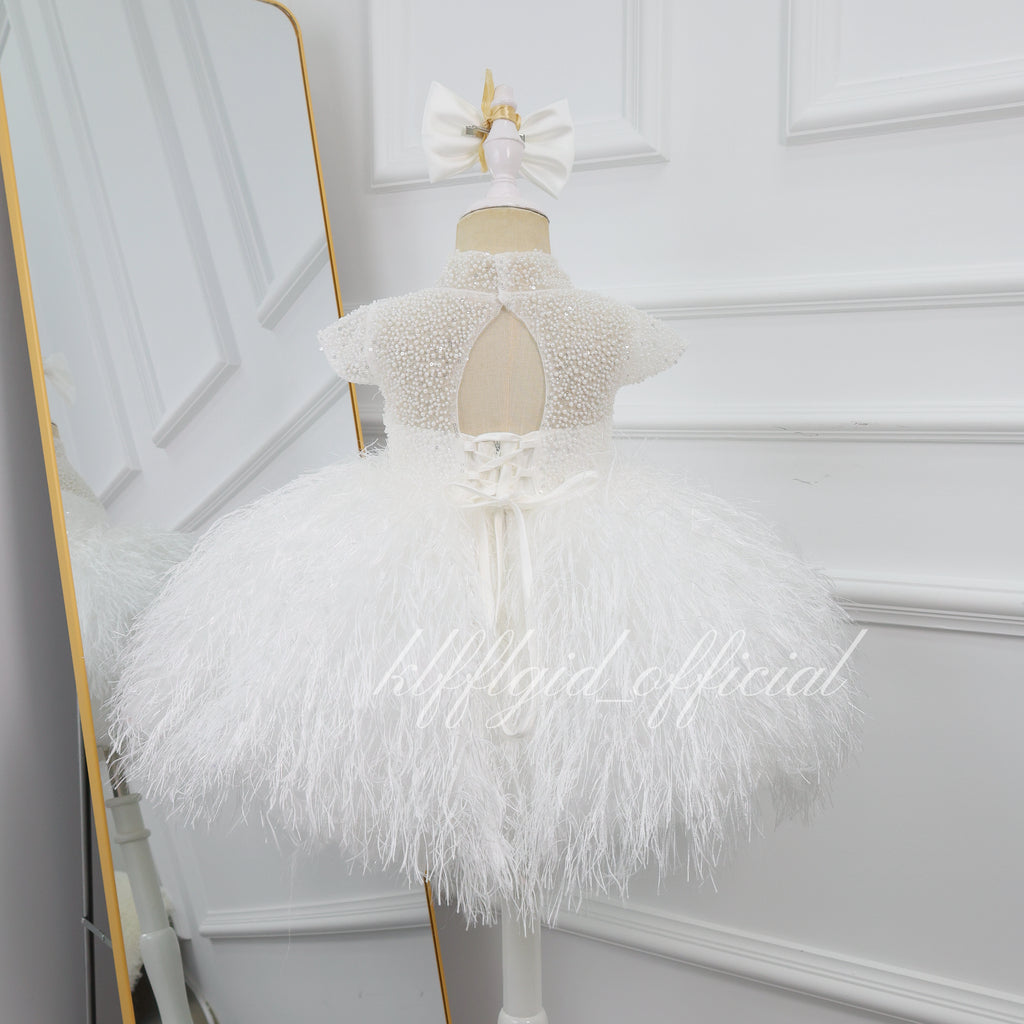 Cute Baby's Birthday Dress Stylish flower girl dress with feather details｜KLFFIGID