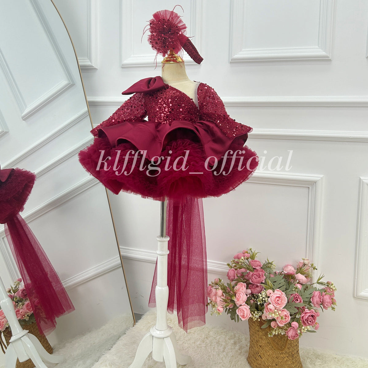 Red Christmas dress for girls Baby Birthday Dress Host's evening gown｜KLFFIGID