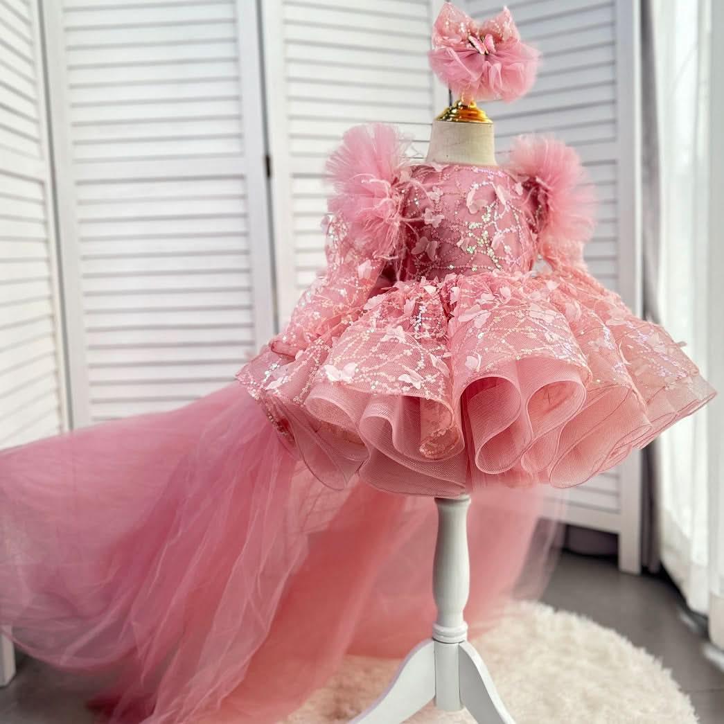 Girls Bow Flower Princess Dress Detachable Train | KLFFIGID