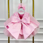 Satin Sequin Big Bow Fluffy Girls Birthday Princess Dress | KLFFIGID